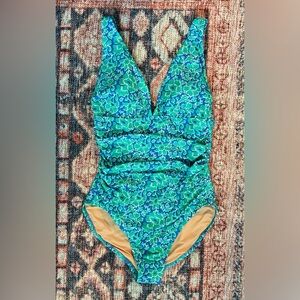 NWT J Crew Women’s V-neck ruched one-piece swimsuit
